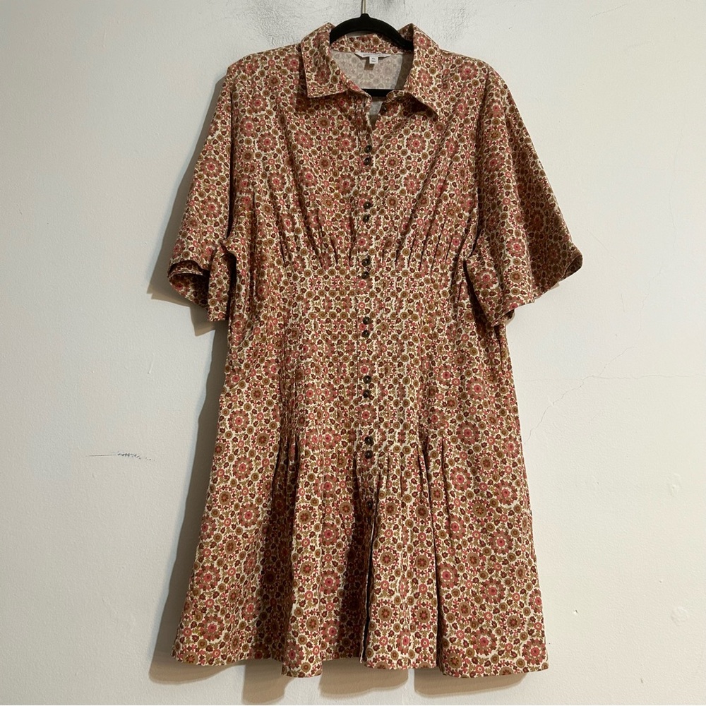 Banana Republic Stretch Cotton Poplin Pintuck Shirt Dress Floral Retro Fall XL